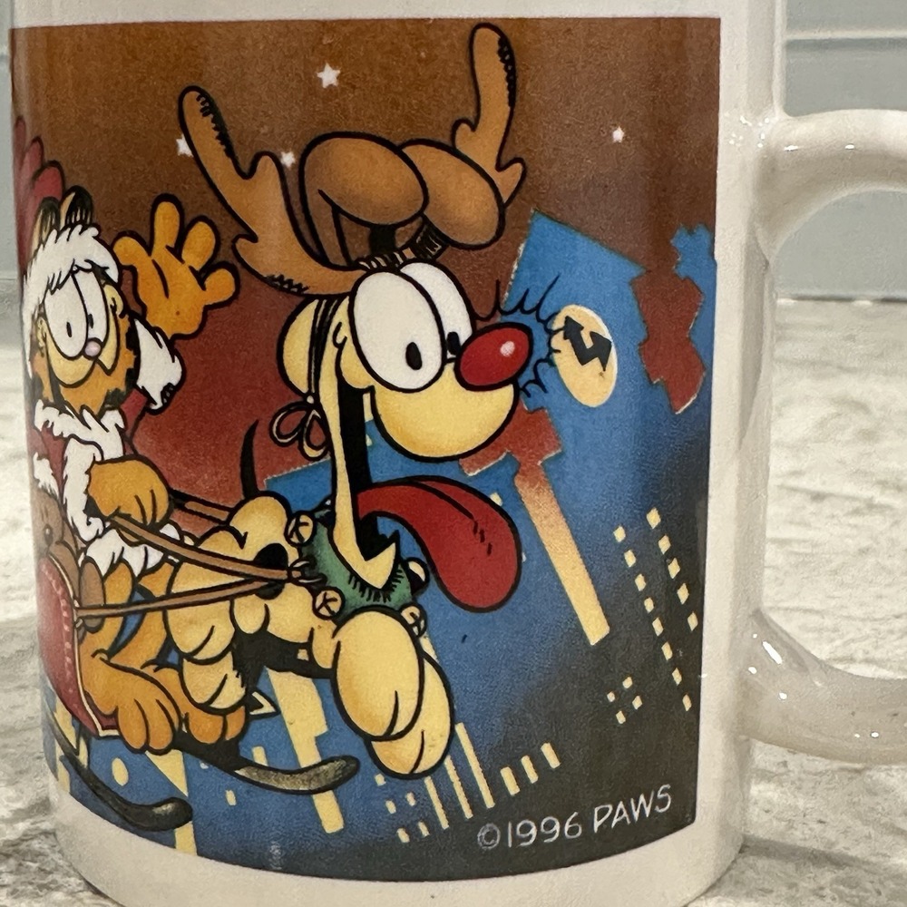Vintage Garfield as Santa & Odie as Reindeer PAWS 1996 Christmas Mug Jim Davis - Picture 3 of 7